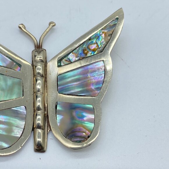 Vtg Sterling Silver Abalone Butterfly Brooch Signed Alpacha Shell Inlay Mexico - Picture 4 of 12